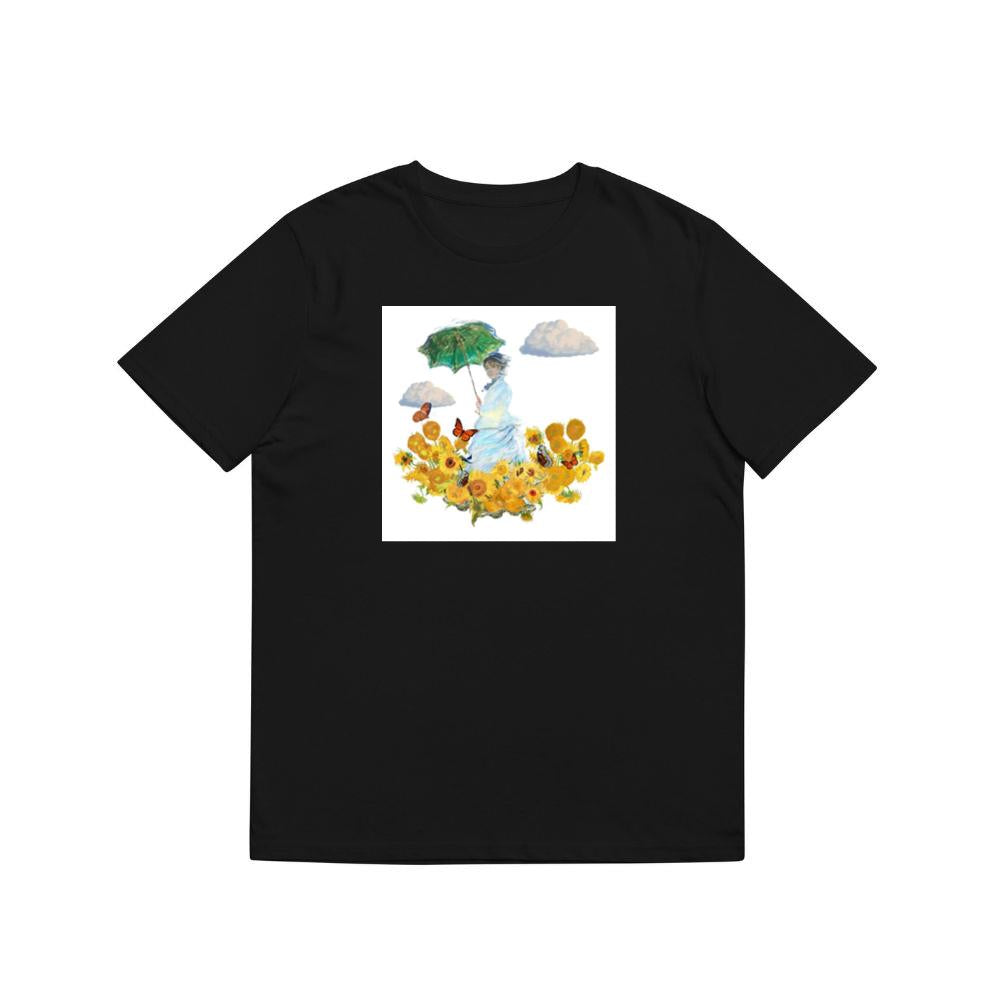 Monet's Woman with Parasol in a Van Gogh Sunflower Garden T-Shirts