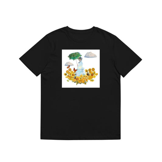 Monet's Woman with Parasol in a Van Gogh Sunflower Garden T-Shirts
